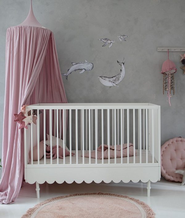 Woodluck, 2 in 1, vit spjälsäng och juniorsäng Babushka