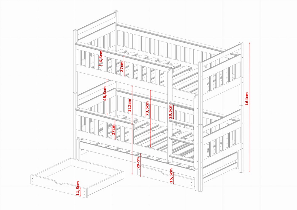Våningssäng med stödbräda och tre sängar Kim - Bild 14