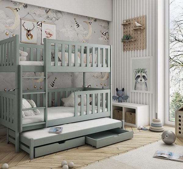 Våningssäng med stödbräda och tre sängar Lilly