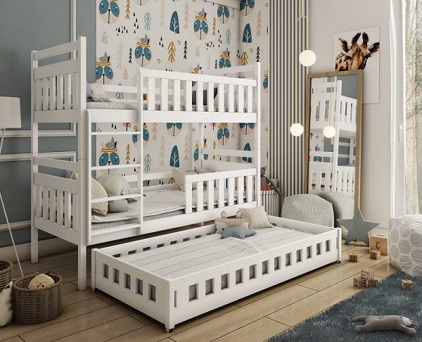 Våningssäng med stödbräda och tre sängar Odette