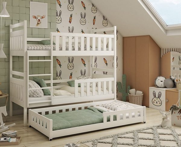 Våningssäng med stödbräda och tre sängar Odette