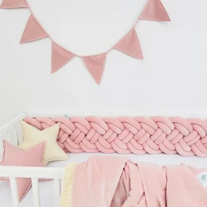 Spjälsängskydd, tunn fläta - Dusty Pink