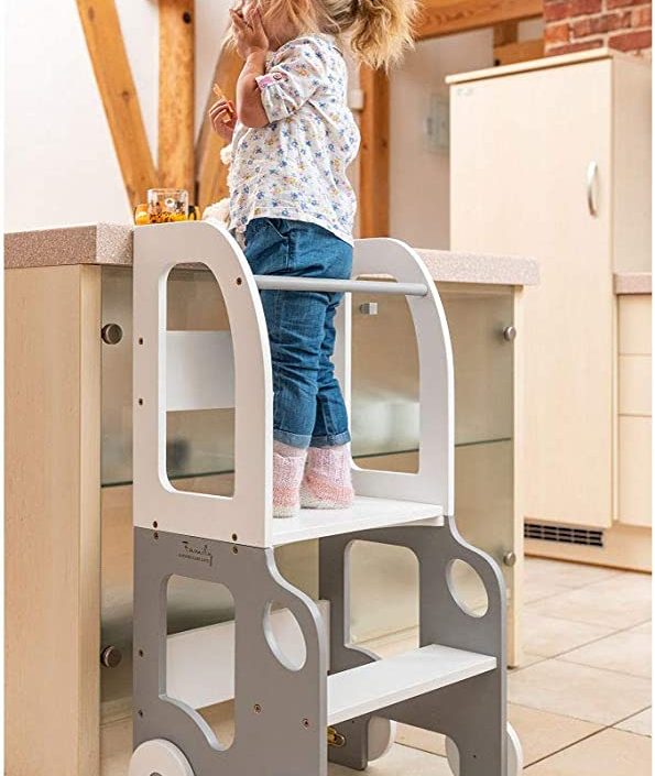 Byggbar kökspall bil, grå/vit