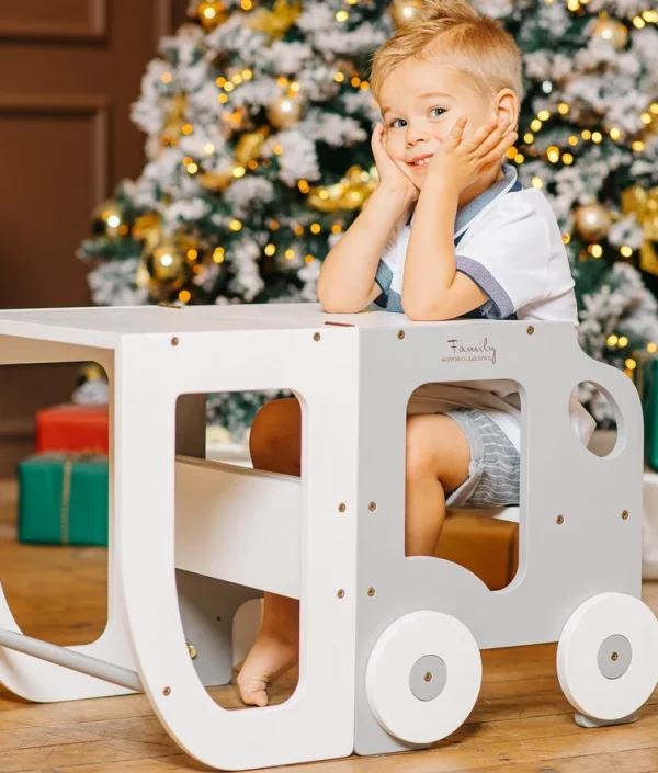 Byggbar kökspall bil, grå/vit