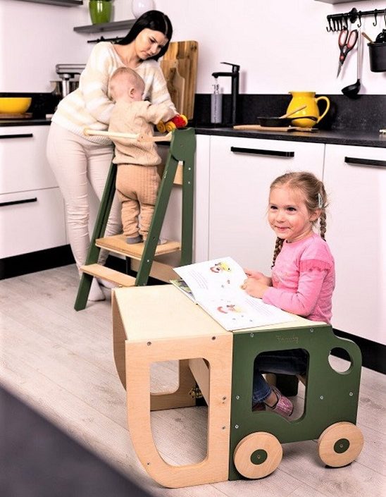 Byggbar kökspall bil, khaki/natur