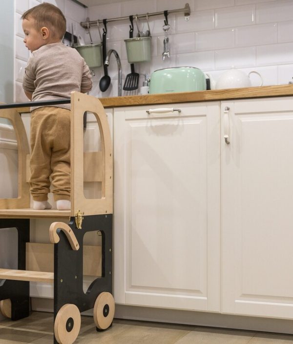 Byggbar kökspall bil, svart/natur