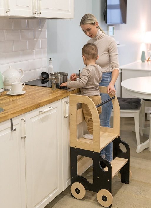 Byggbar kökspall bil, svart/natur