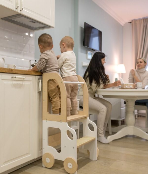 Byggbar kökspall bil, vit/natur