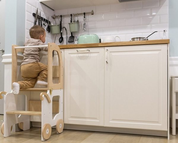 Byggbar kökspall bil, vit/natur