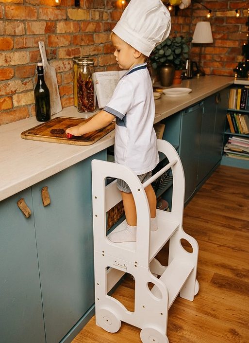 Byggbar kökspall bil, vit