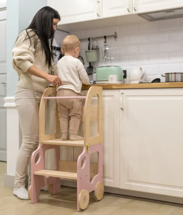 Byggbar kökspall bil, rosa/natur