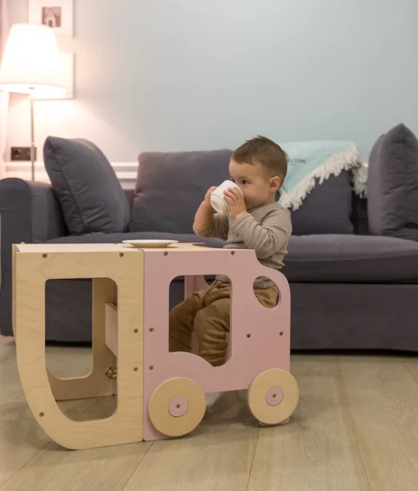 Byggbar kökspall bil, rosa/natur