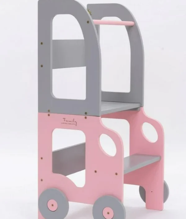 Byggbar kökspall bil, rosa/grå