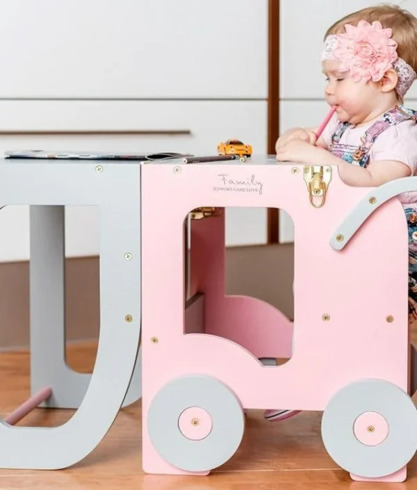 Byggbar kökspall bil, rosa/grå