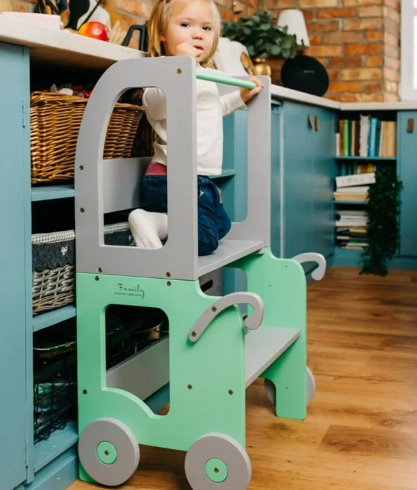 Byggbar kökspall bil, mint/grå