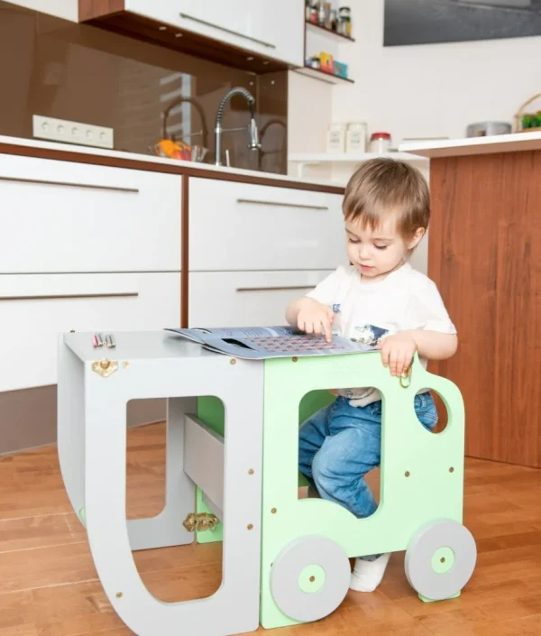 Byggbar kökspall bil, mint/grå