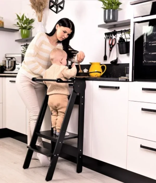 Hjälpa till pall hopfällbar, svart