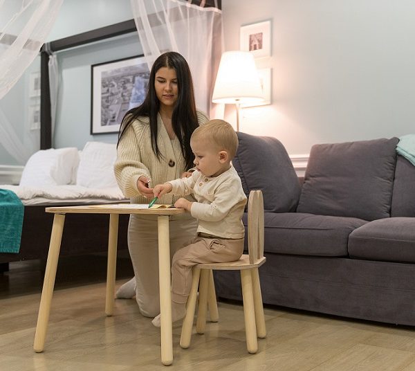 Möbelset kaninstol med bord, natur