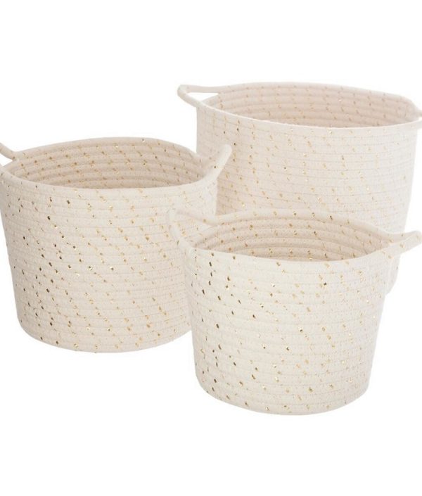 Flätad förvaringskorg med handtag 3-pack, vit