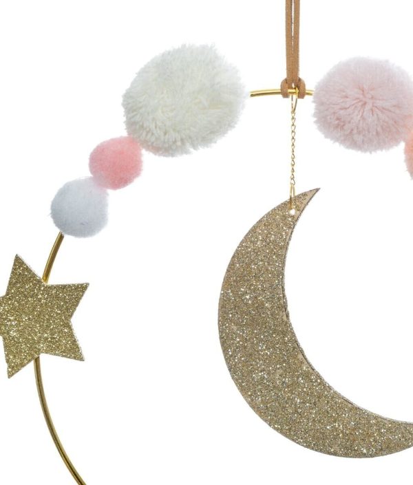 Väggdekoration glitter måne med pompom