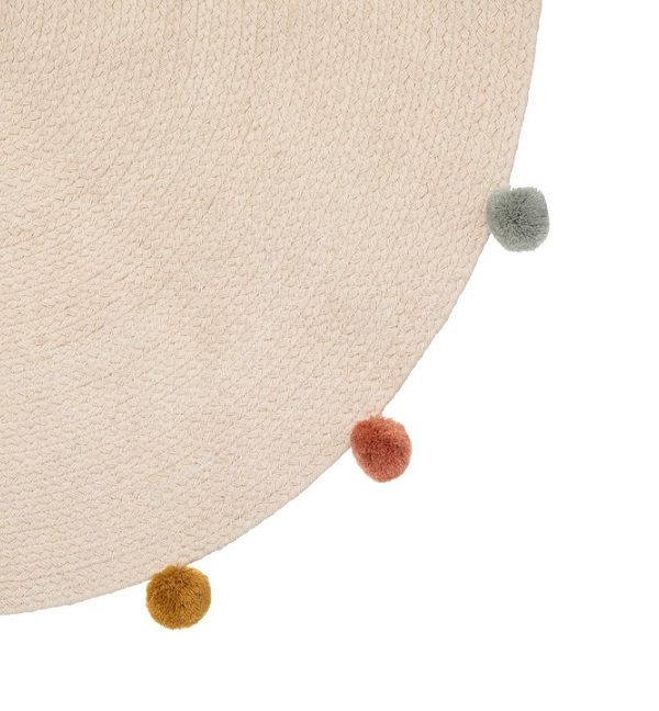 Rund matta med pompom, beige