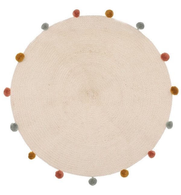 Rund matta med pompom, beige