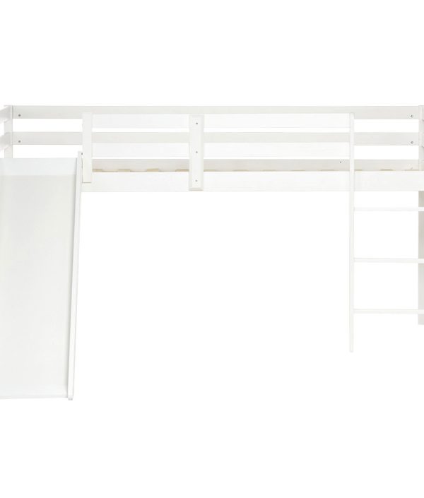 Vit loftsäng med rutschkana till barnrummet, 90x200 cm