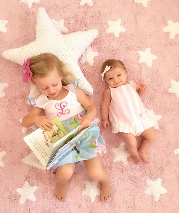 Lorena Canals matta till barnrummet 120 x 160, stars pink/white