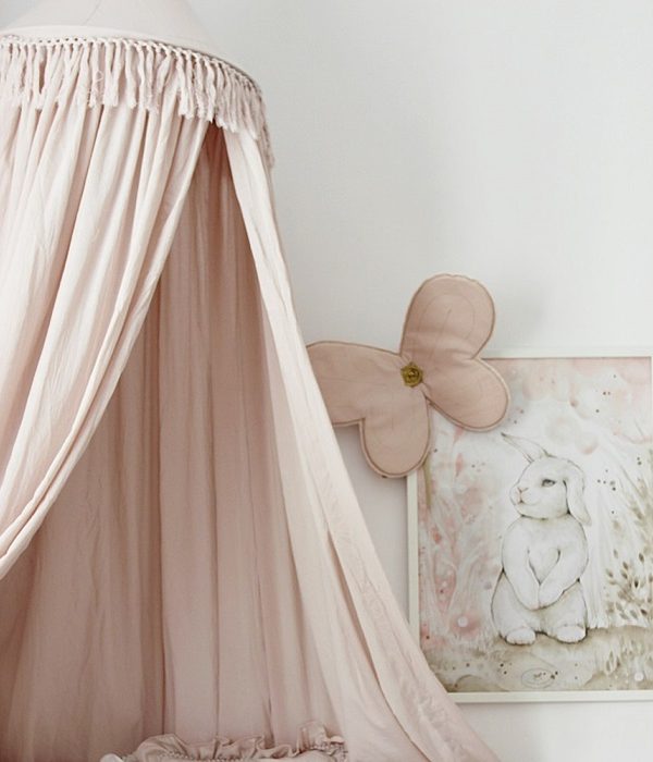 Boho rosa sänghimmel i bomull till barnrummet, Cotton & Sweets