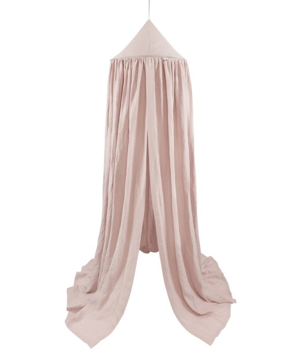 Puderrosa sänghimmel av linne till barnrummet med ljusslinga, Cotton & Sweets