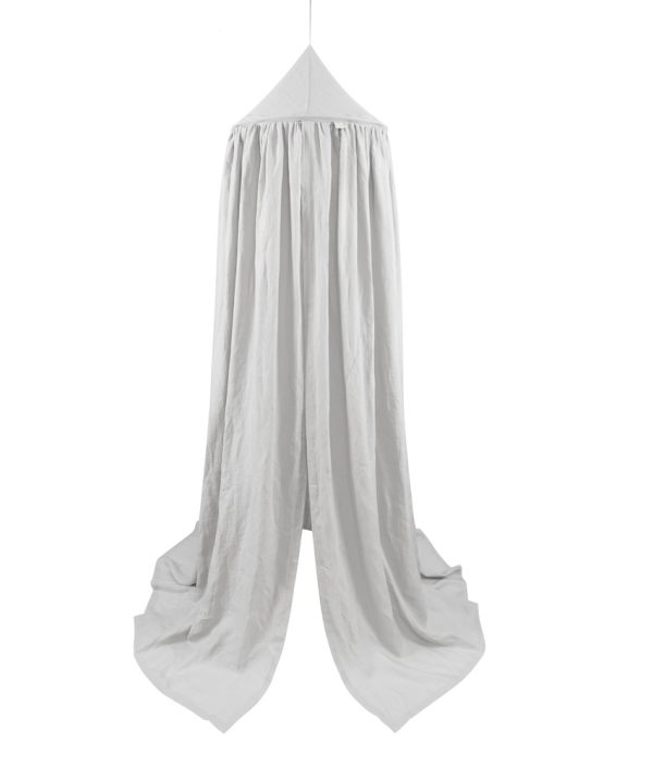 Grå sänghimmel av linne till barnrummet med ljusslinga, Cotton&Sweets