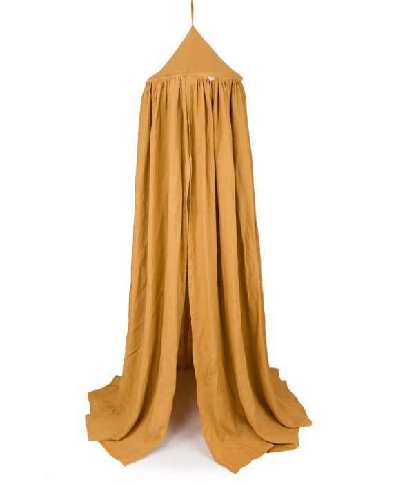 Mustard sänghimmel av linne till barnrummet med ljusslinga, Cotton & Sweets