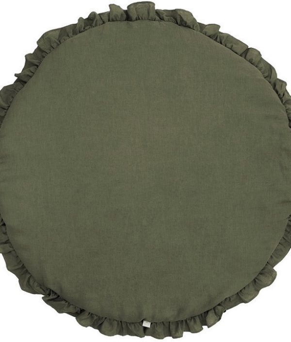 Olivgrön lekmatta DeLuxe av linne med volang, Cotton & Sweets