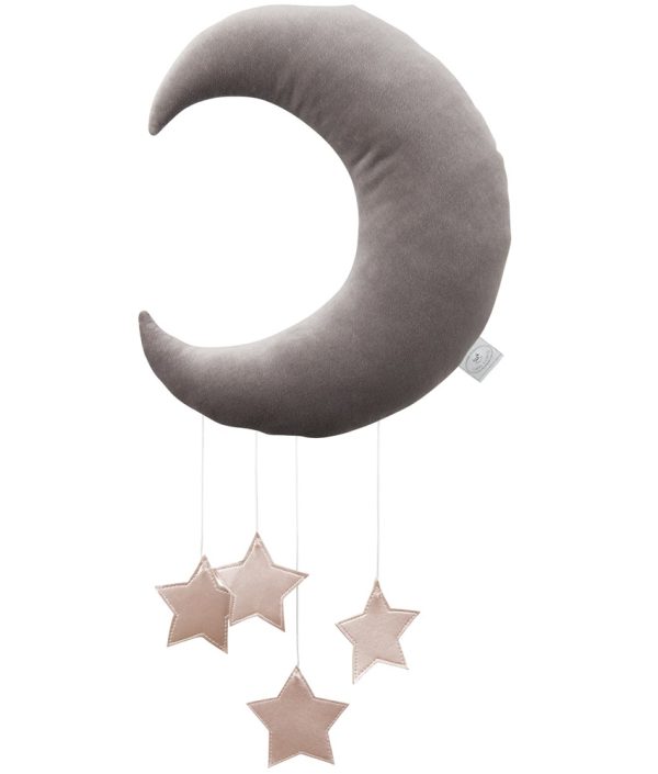 Sängmobil grå måne med rosa stjärnor, Cotton & Sweets