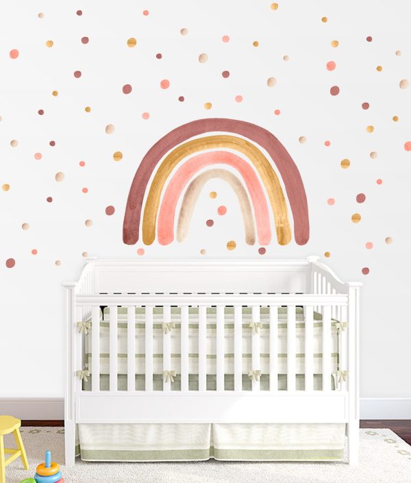 Babylove, väggklistermärke regnbåge med prickar, dusty pink