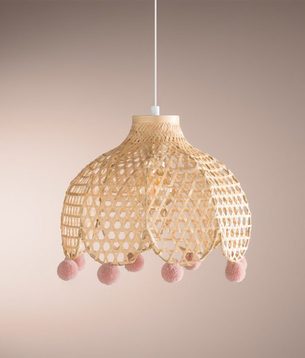 Bambu taklampa med rosa pompom