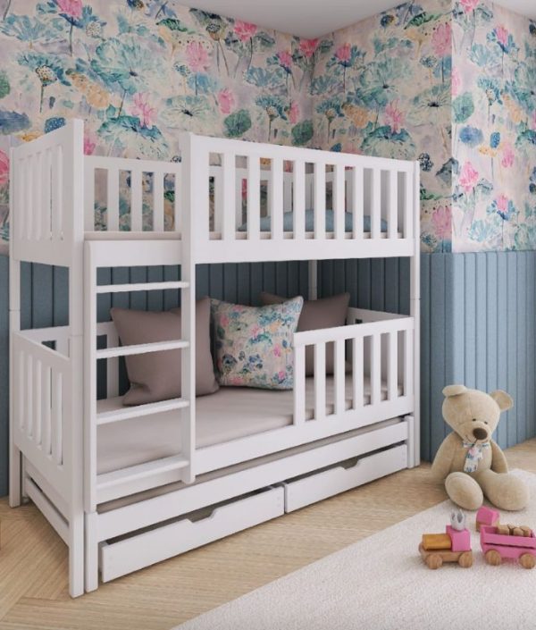 Våningssäng med stödbräda och tre sängar Lilly