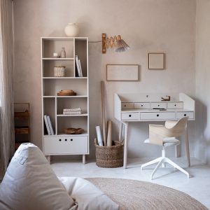 Woodluck, sand beige skrivbord med lådor, River