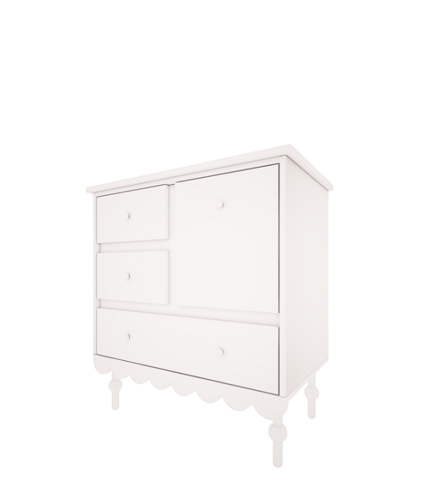 Woodluck, vit låg byrå Babushka