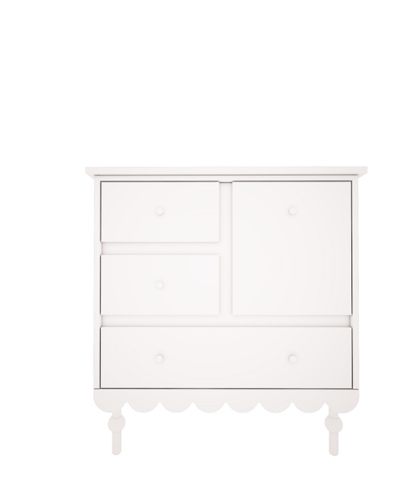 Woodluck, vit låg byrå Babushka