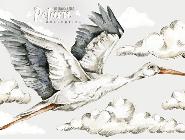 Dekornik, väggklistermärke Spring Stork