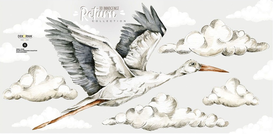 Dekornik, väggklistermärke Spring Stork