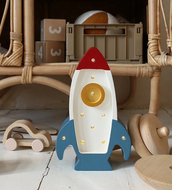 Little Lights, Nattlampa till barnrummet, Rymdraket mini Vit/Blå/Gul