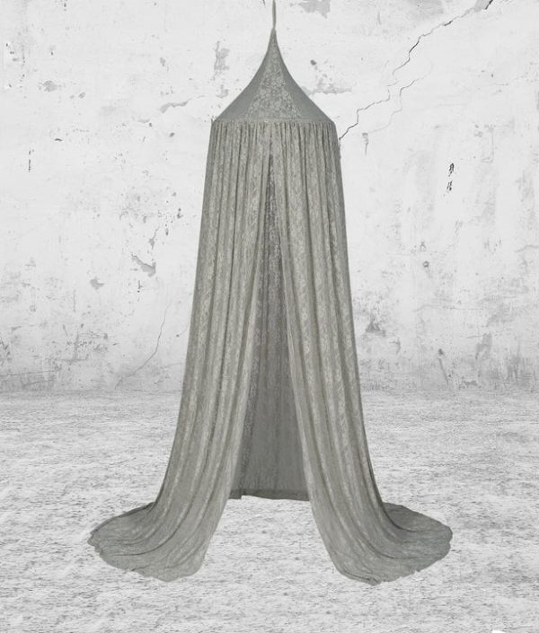 Numero 74, sänghimmel med ljusslinga, Grå spets