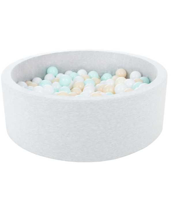 Ljusgrå bollhav BASIC, 90x30 med bollar (vit, beige, mint)