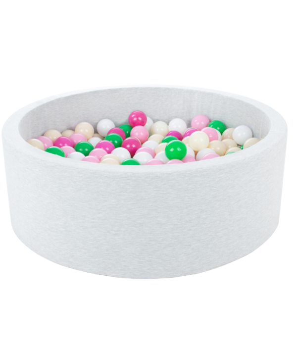 Ljusgrå bollhav BASIC, 90x30 med bollar (vit, grön, light pink, pink, beige)