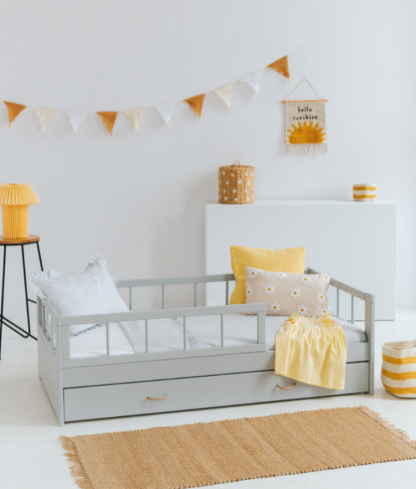 Juniorsäng Minnie med förvaringslåda/extra säng, grå