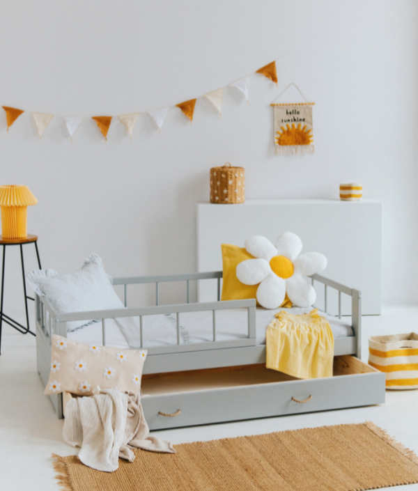 Juniorsäng Minnie med förvaringslåda/extra säng, grå