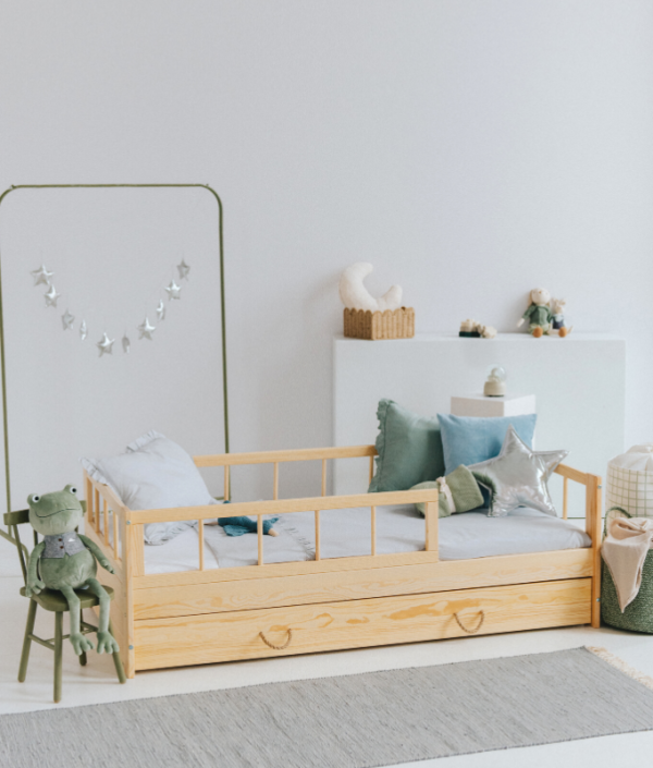 Juniorsäng Minnie med förvaringslåda/extra säng, natur