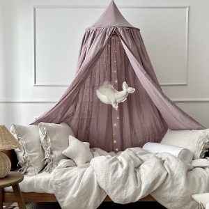 Stor maxi mauve sänghimmel i linne, Cotton & Sweets